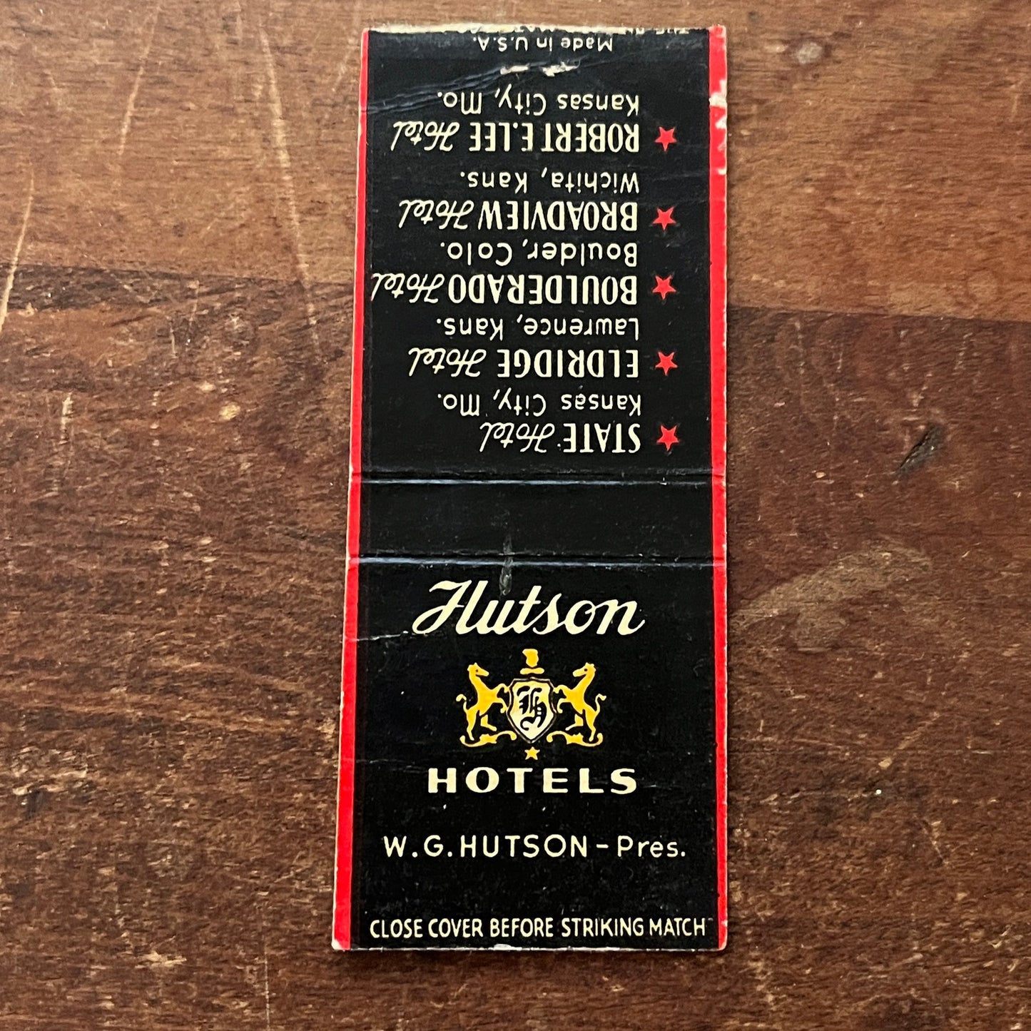 Hutson Hotels W.G. Hutson Pink Elephant Advertising Matchbook Cover MM9-3