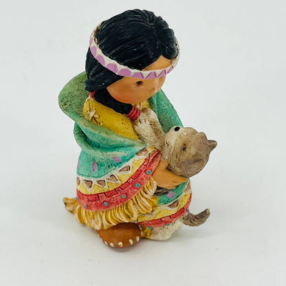 VTG 1994 Enesco Resin Dances With Wolf Native American Girl Figurine SA3