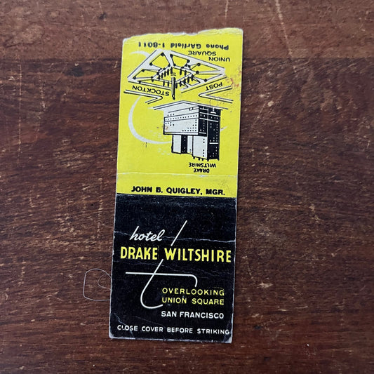 Hotel Drake Wiltshire San Francisco CA Advertising Matchbook Cover SB3-M2