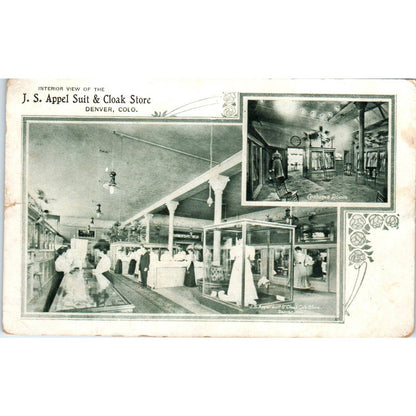 c1905 J.S. Appel Suit & Cloak Store Interior Denver CO Original Postcard TK1-28