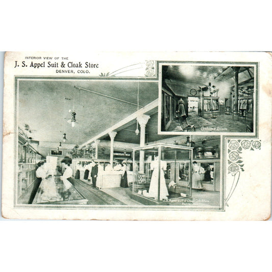 c1905 J.S. Appel Suit & Cloak Store Interior Denver CO Original Postcard P2-2