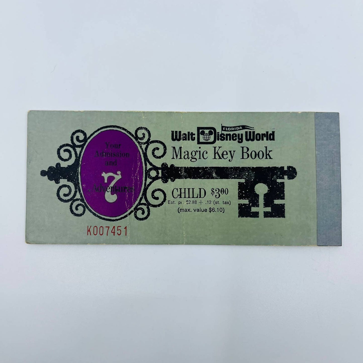 Vintage Walt Disney World Magic Kingdom Magic Key Book Stub 7 Adventures SC2