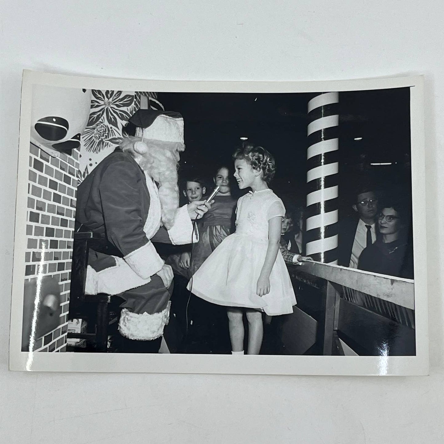 1950s Christmas Party Photograph Young Girl Meets Santa 5x7" AB7