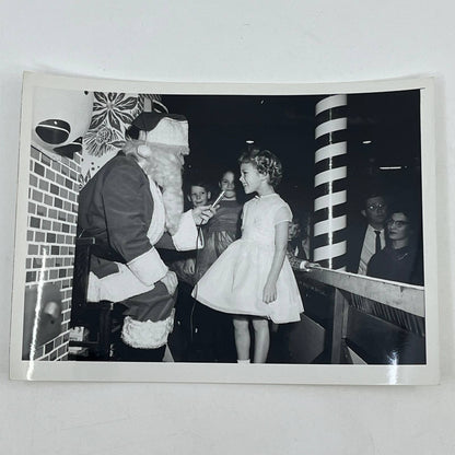 1950s Christmas Party Photograph Young Girl Meets Santa 5x7" AB7