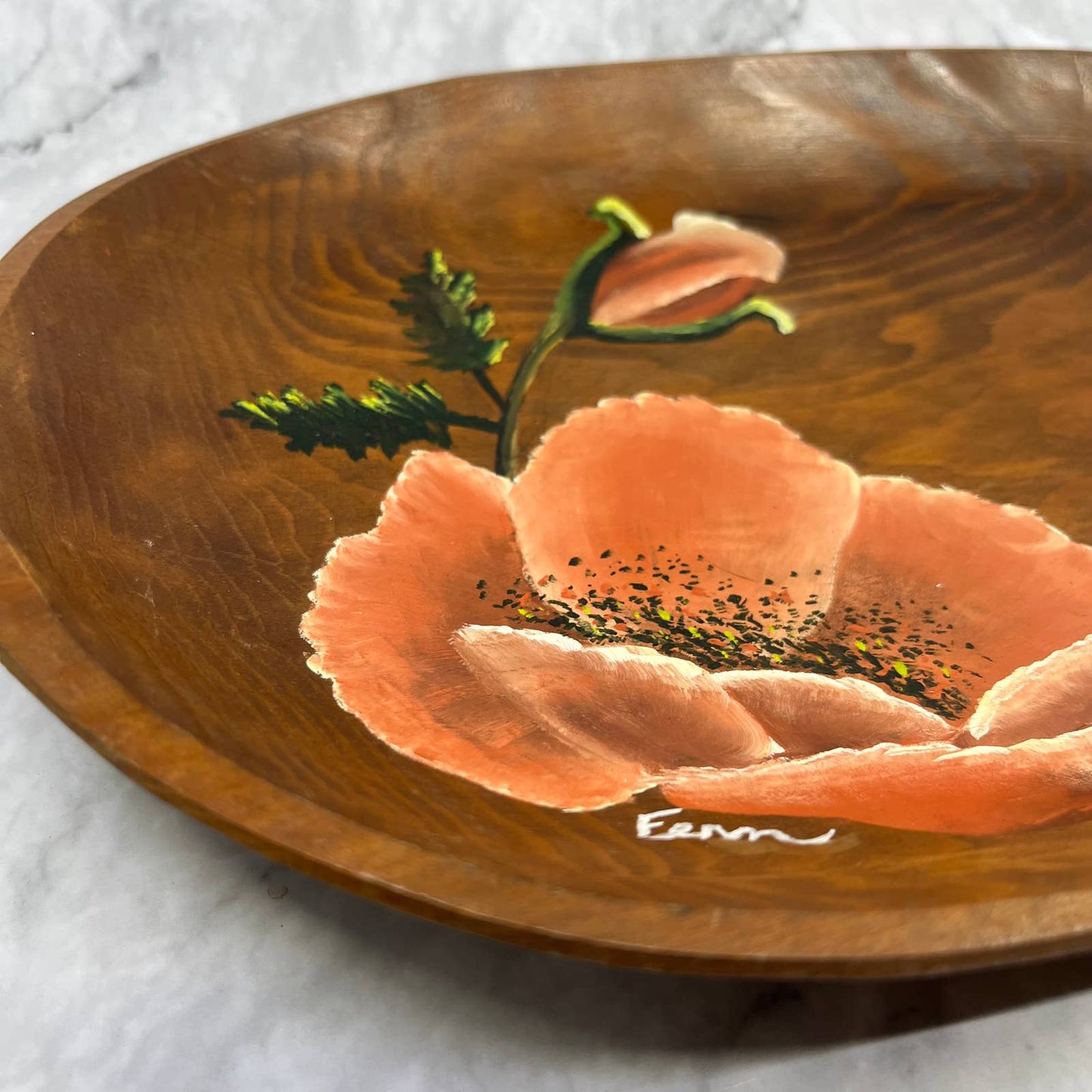 Vintage Original Hand Painted Folk Art Wood Serving Tray Poppies 9x13 TI7