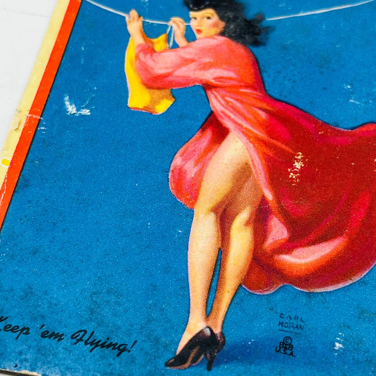 Keep 'em Flying! Earl Moran pin-up miniature blotter 1940s skirt blowing EA1