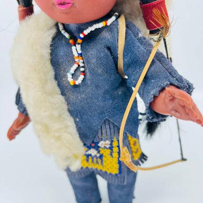 VTG Carlson Doll 1970's Native American Indian Girl Blue Leather and Bead TB5