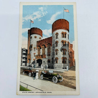 1910s WWI Post Card State Armory Springfield Mass Automobiles PA8