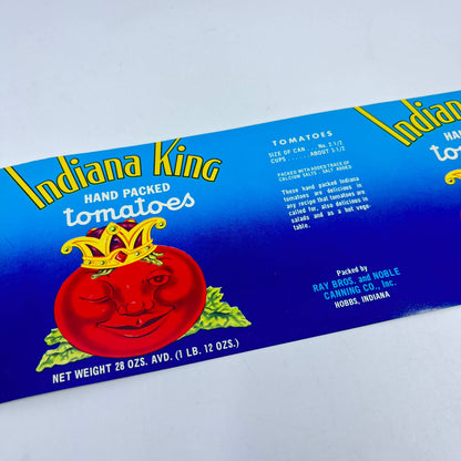 Vintage Indiana King Hand Packed Tomato Label Ray Bros Hobbs IN FL3