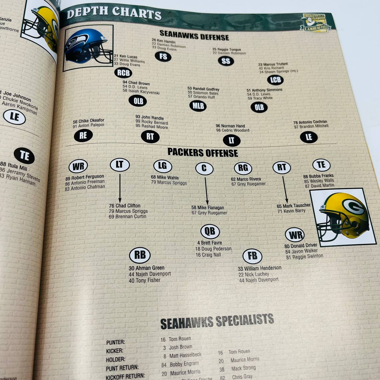 October 5, 2003 GREEN BAY PACKERS program GAMEDAY vs Seattle Seahawks BA4