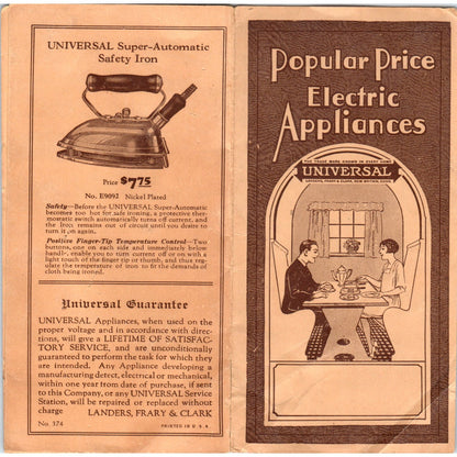 1920s Popular Price Electric Appliances Universal Landers Frary & Clark B6