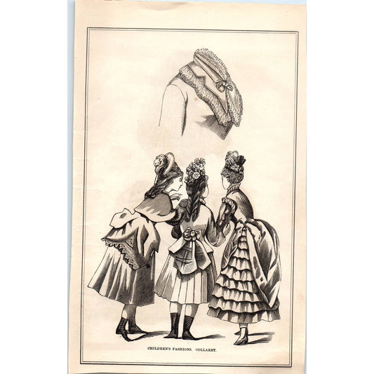 Children's Fashions Collaret Victorian Fashion Plate 1878 Original Plate TJ7-L2