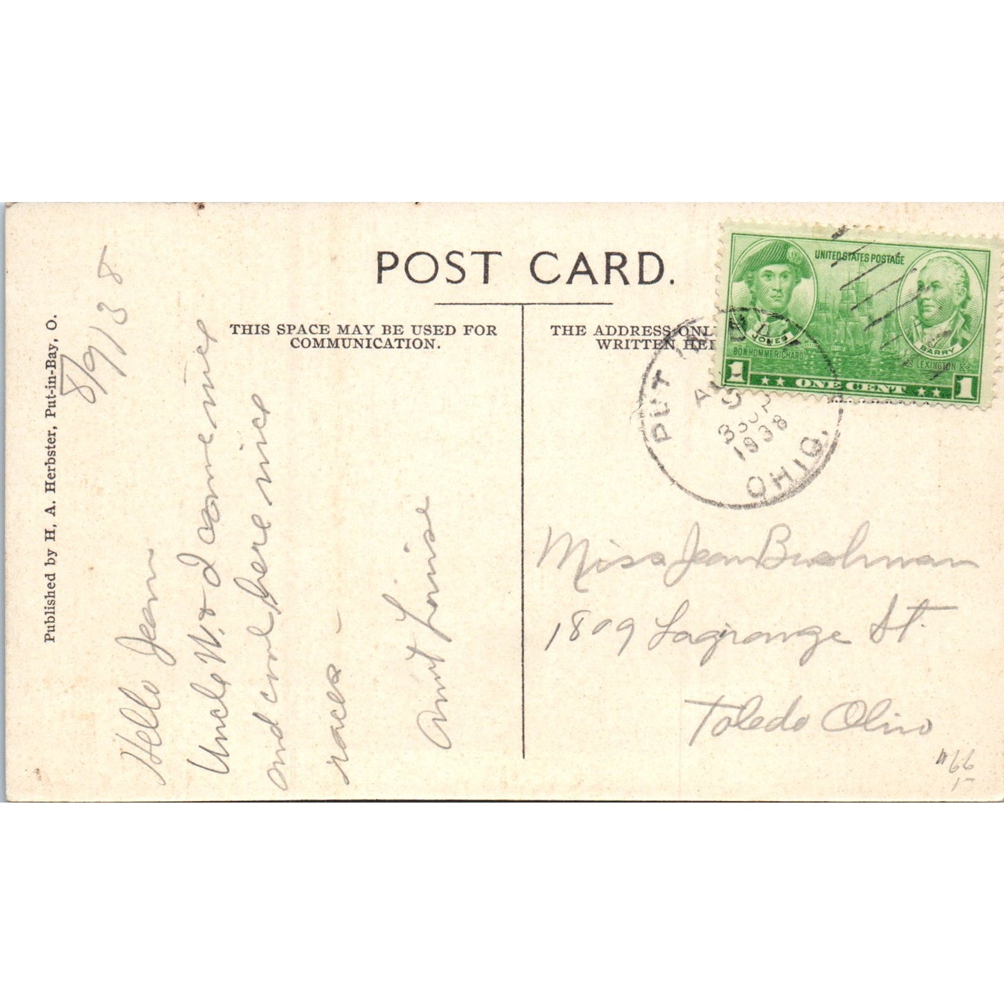 Steamer at Put-in-Bay Enroute to the Islands 1938 Original Postcard P2-7