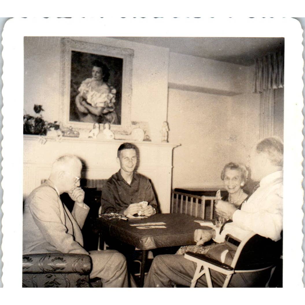 1940s Photograph Card Party Couples Playing Bridge 3.5" SE5