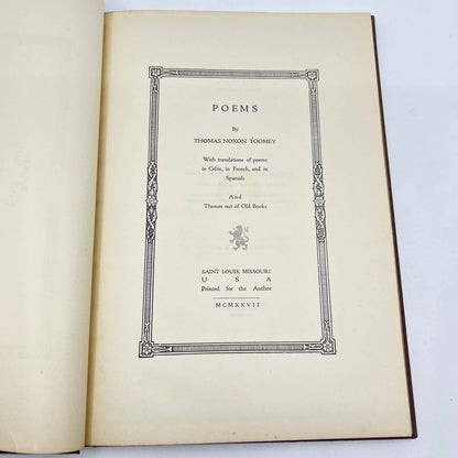 1927 Poems Studies and Translations By Thomas Noxon Toomey TF3