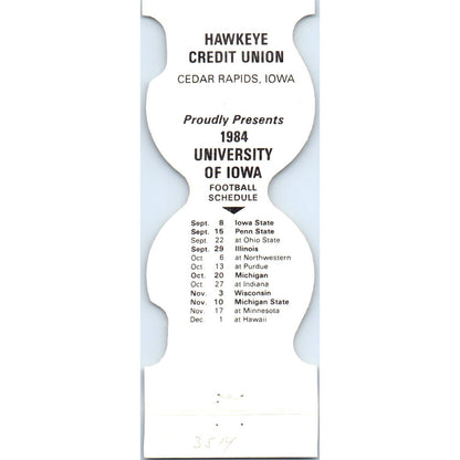 1984 Iowa Hawkeyes Helmet Football Schedule Matchbook Cover SA1-M4