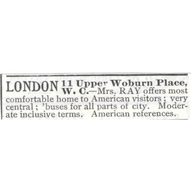 London Boarding House 11 Upper Woburn Place W.C. Mrs. Ray - 1903 Ad TJ8-7-6