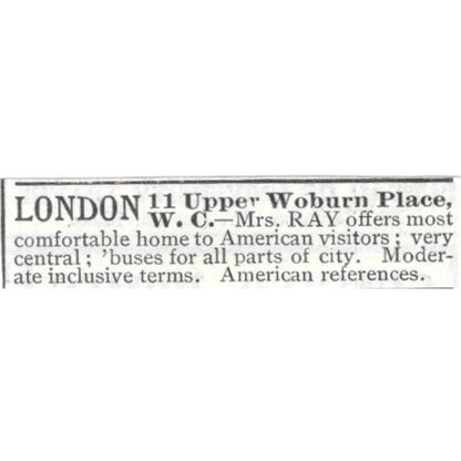 London Boarding House 11 Upper Woburn Place W.C. Mrs. Ray - 1903 Ad TJ8-7-6