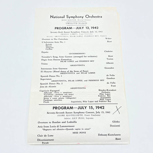 1942 National Symphony Orchestra Program Hans Kindler Washington DC AB7