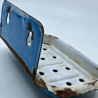 Antique Speckled Graniteware Wall Mount Soap Dish Blue Bath Kitchen TH6