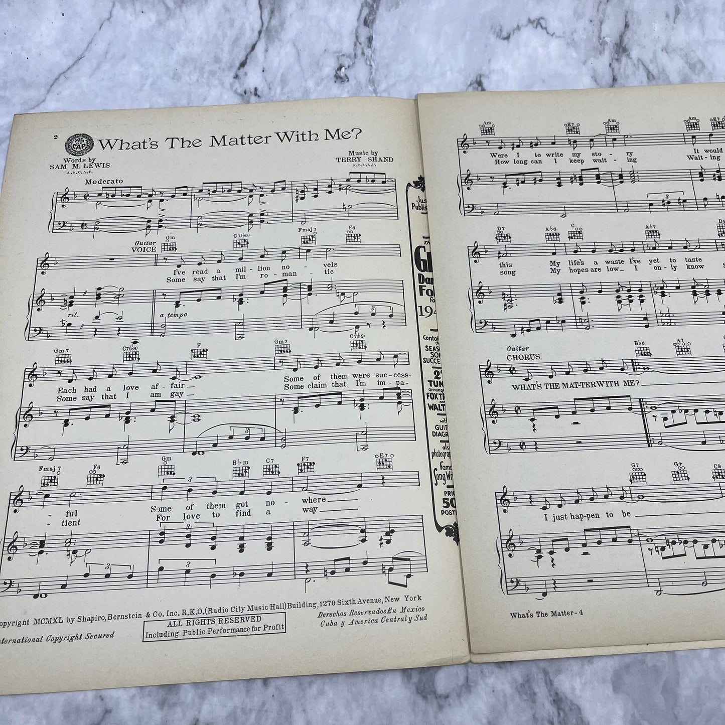 What's the Matter With Me 1940 sheet music Sam Lewis Terry Shand Blue Barron V39-3