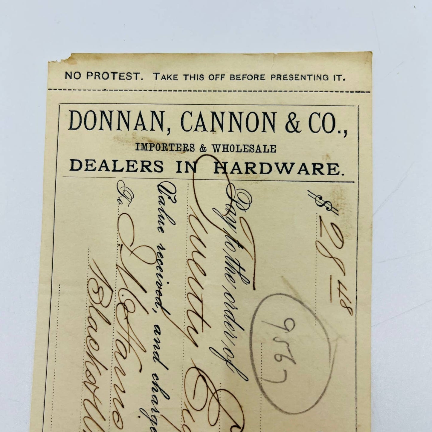 1885 Bank Check Donnan, Cannon & Co. Hardware Dealers Richmond VA AA5