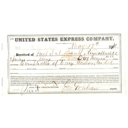 1870 United States Express Company Handwritten Receipt AD8-1