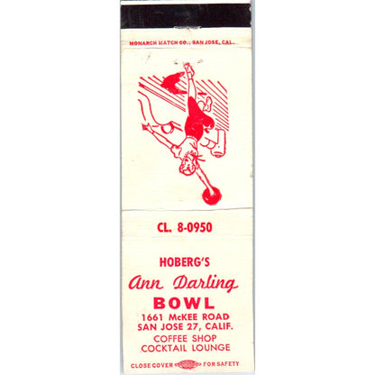 Hoberg's Ann Darling Bowl San Jose CA Advertising Matchbook Cover MM9-1