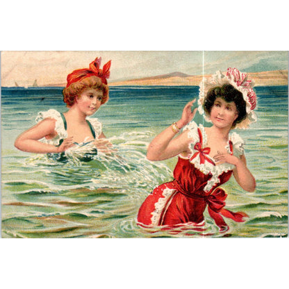 Young Ladies Bathing in the Lake Original Postcard TK1-P18