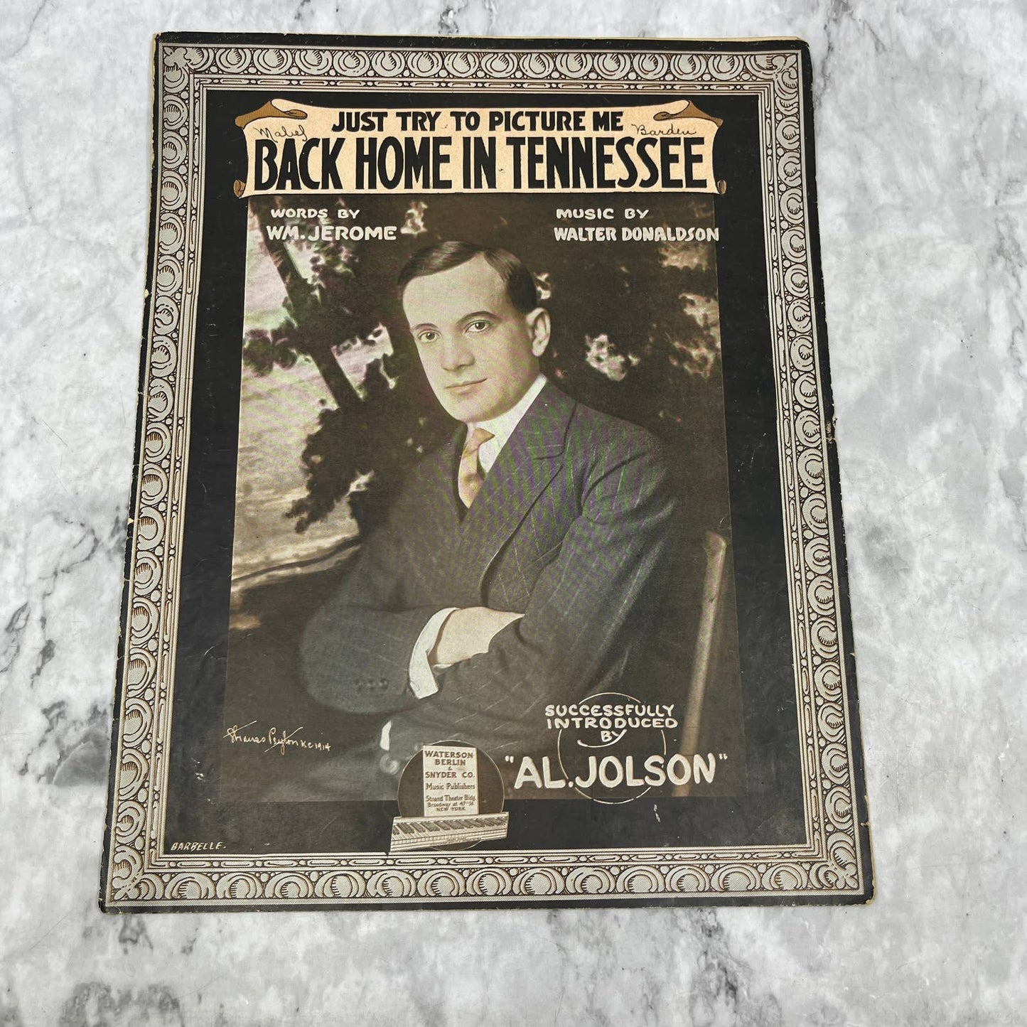 Back Home in Tennessee Al Jolson Walter Donaldson 1915 Sheet Music TK2-SM3