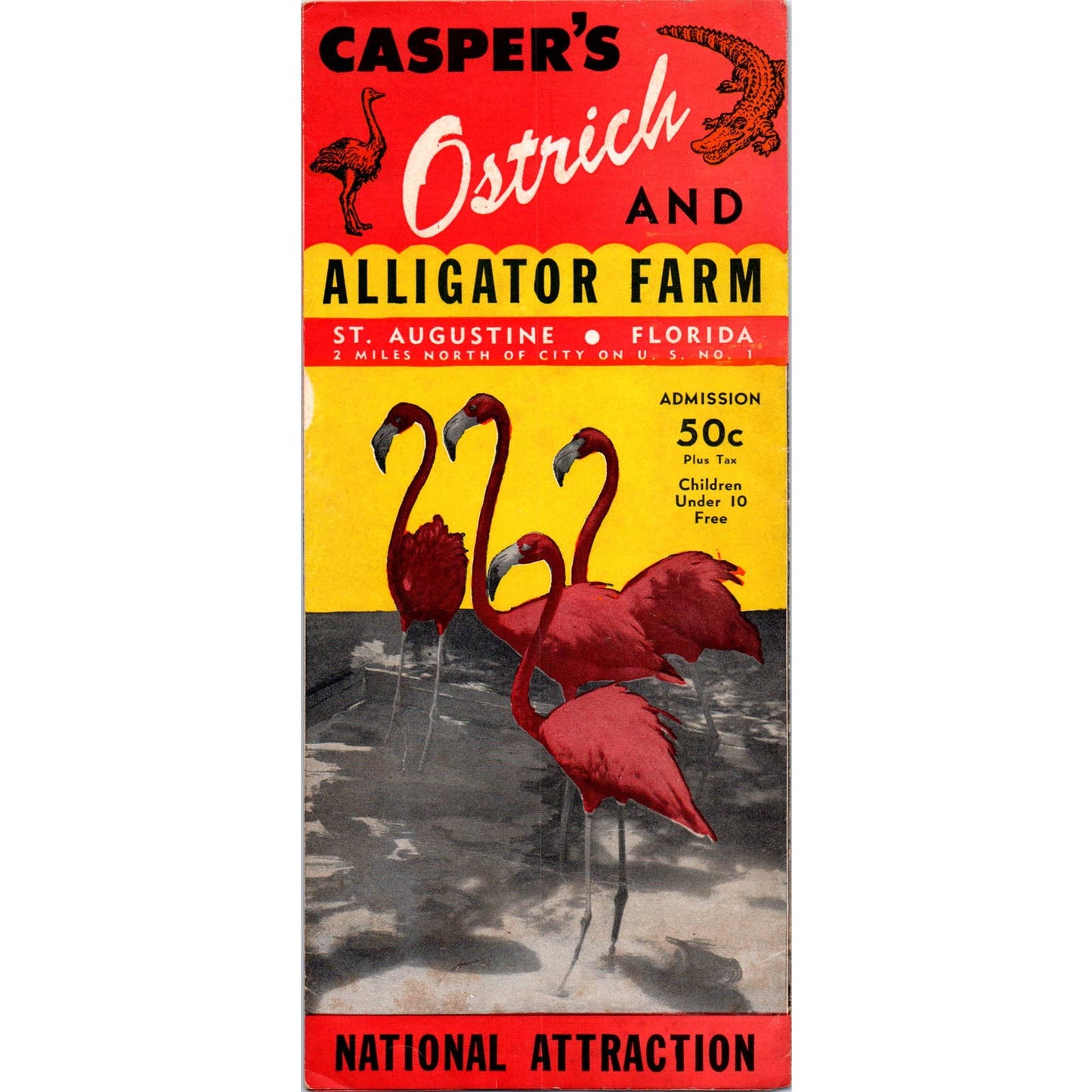 1950s Casper's Ostrich & Alligator Farm St. Augustine FL Travel Brochure SE3-4