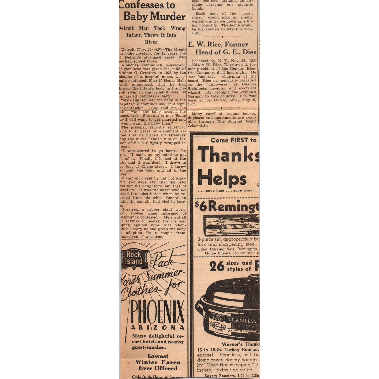 1935 Minneapolis Journal Newspaper Ad Santa Fe Railroad Fred Harvey Meals FL5-3