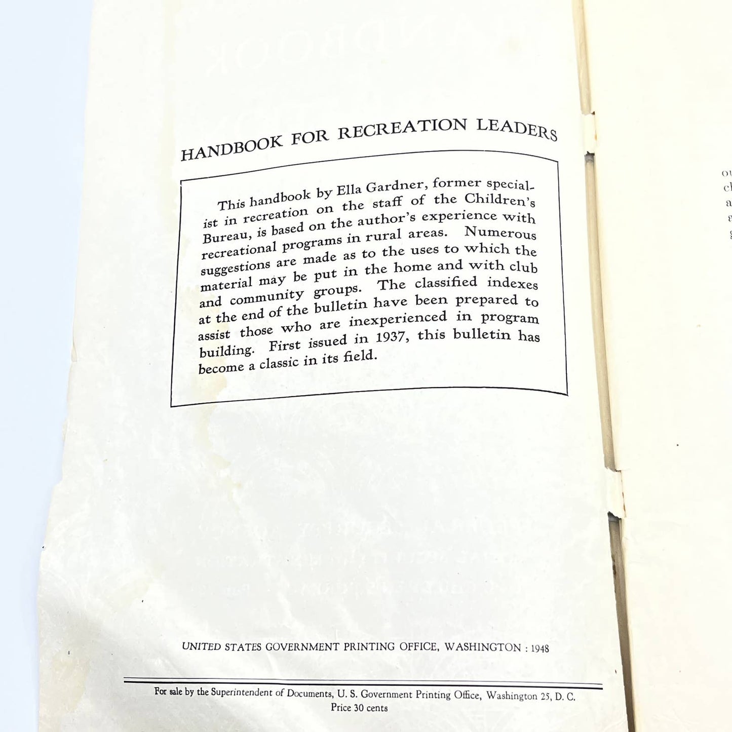 1948 Handbook for Recreation Leaders Booklet Outdoor Games FSA TC8