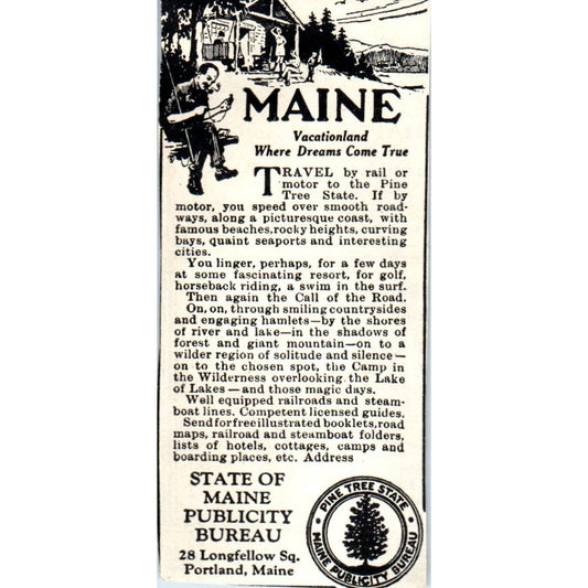 c1920 Harper's Magazine Ad - Maine Publicity Bureau Vacationland Dreams EA3-4