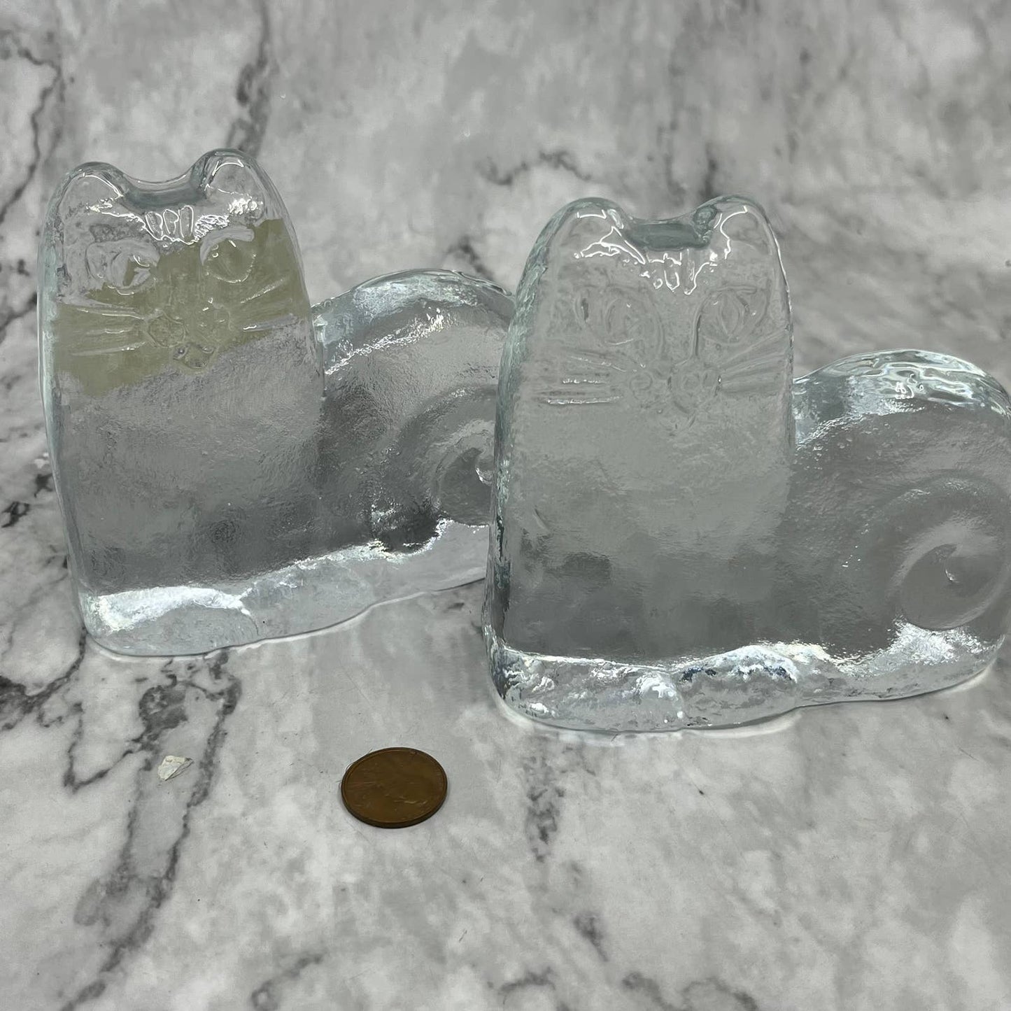 Lisa Larson 'Djur i Frihet', Crystal Cat Royal Krona Bookends Set of 2 TK1