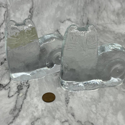 Lisa Larson 'Djur i Frihet', Crystal Cat Royal Krona Bookends Set of 2 TK1