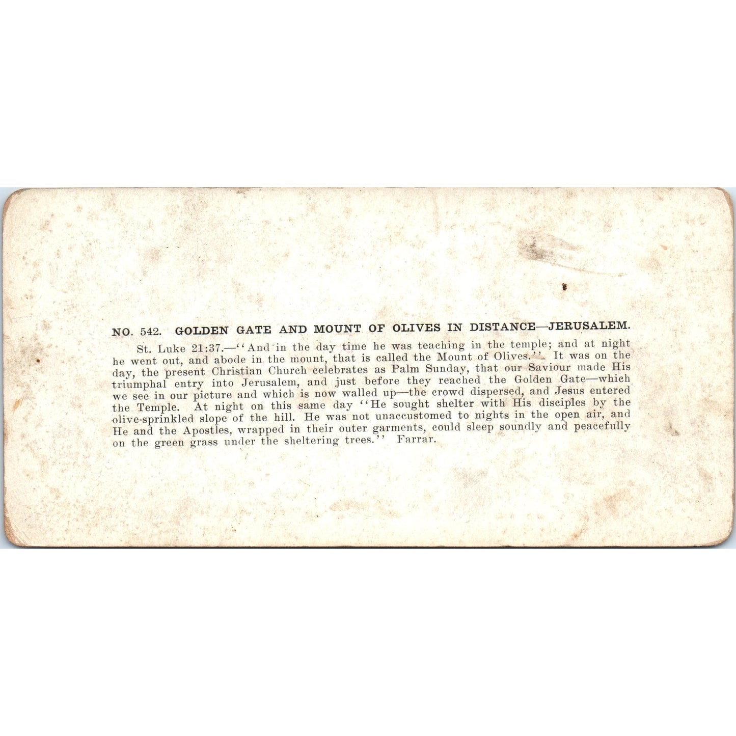 Golden Gate & Mount of Olives Jerusalem - Antique Stereoview Card H3-2