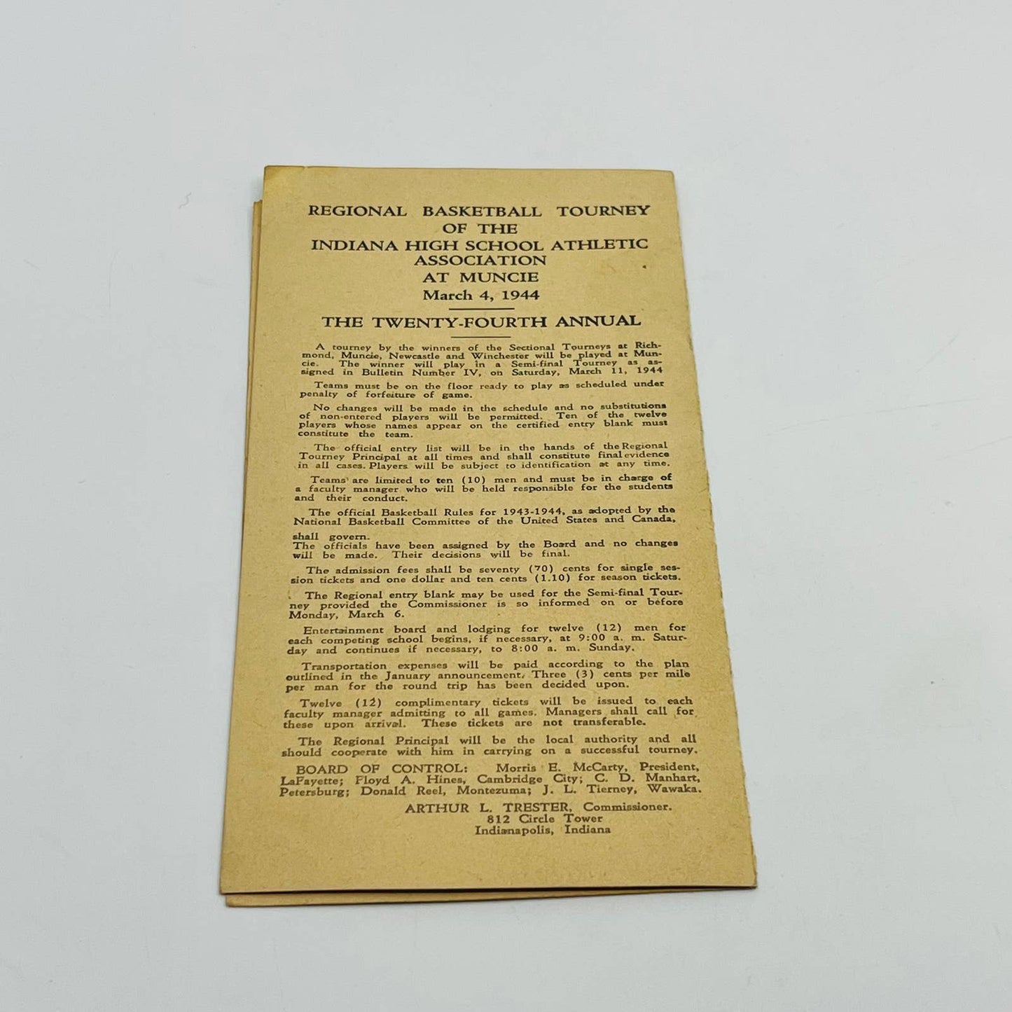 1944 IHSAA Regional Basketball Tournament Program Muncie Indiana C13