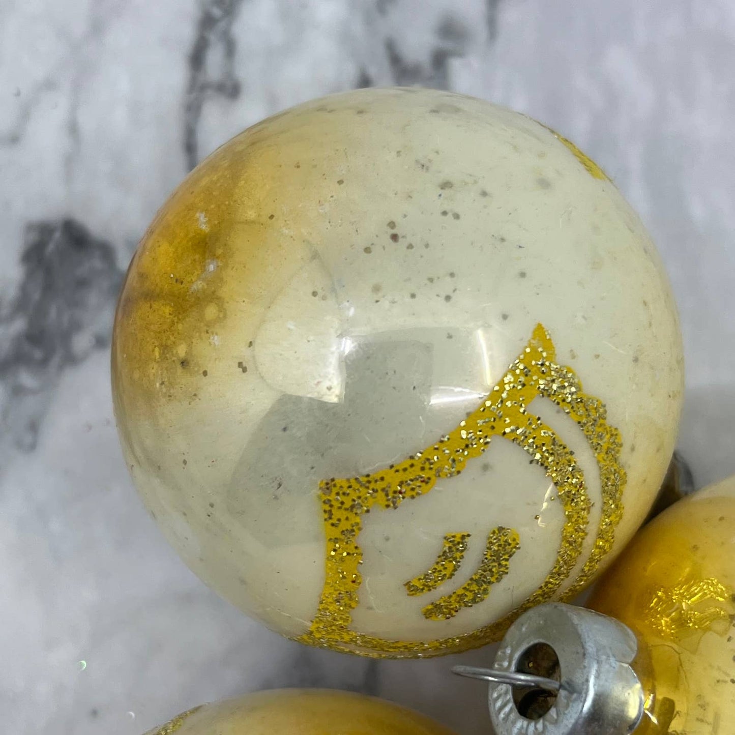 Vtg Lot of 3 Shiny Brite Mercury Glass Ornaments Yellow Cream Mica Stencil TJ9