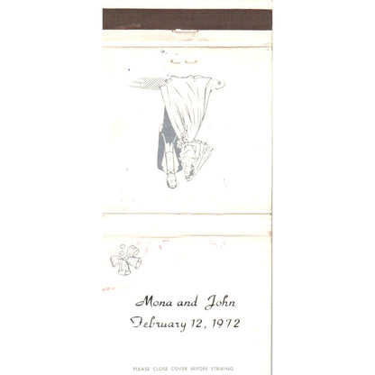 1972 Mona and John Wedding Advertising Matchbook Cover MM10-3