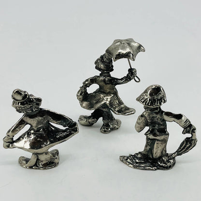 VTG Circus Clown Hobo Pewter Figurine Metal Collectible Curio 2” Set of 3 SB1