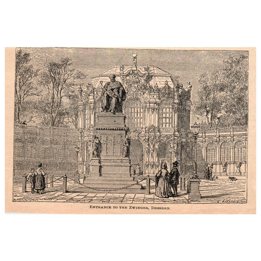 Entrance to the Zwinger, Dresden 4x6" Original Engraving 1899 TJ8-7