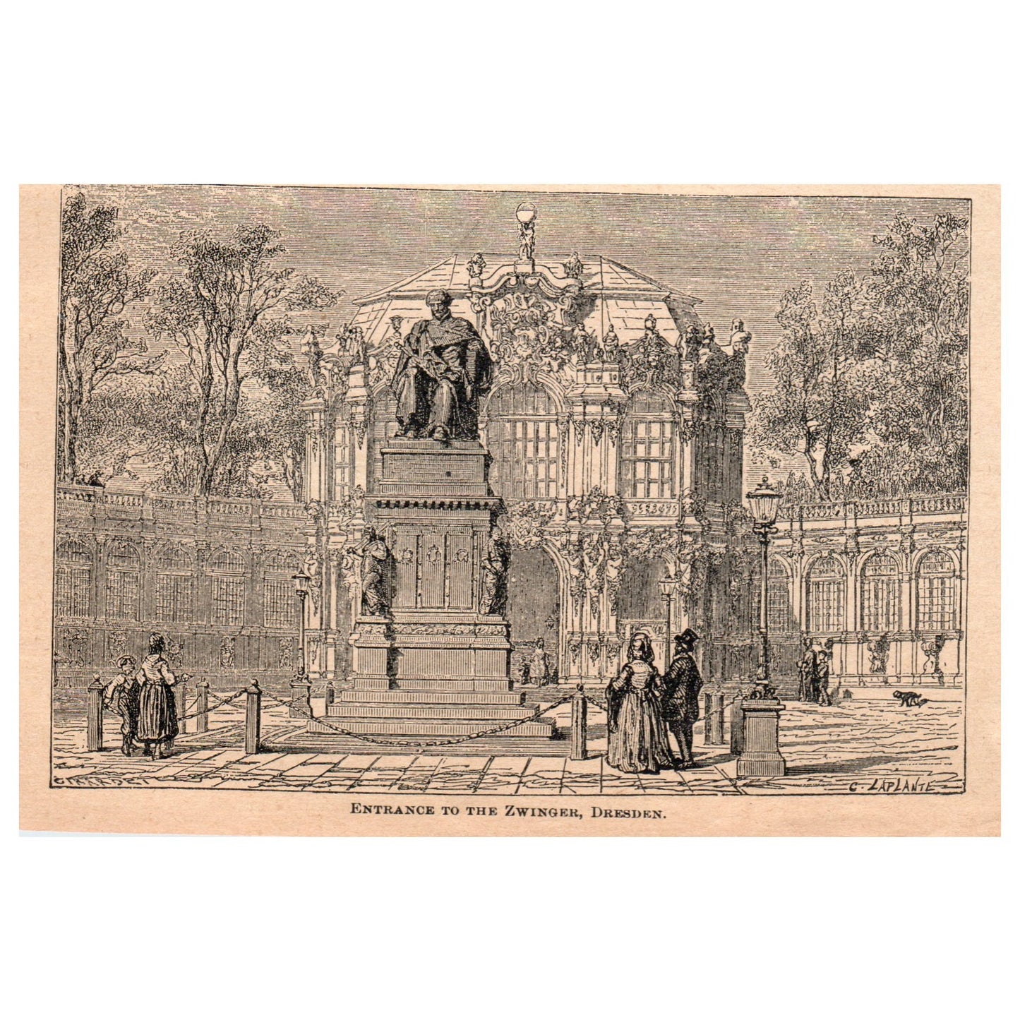Entrance to the Zwinger, Dresden 4x6" Original Engraving 1899 AK5-H7