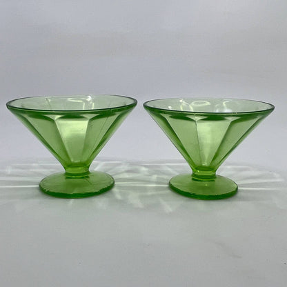 1920s Federal Glass Depression Uranium Vaseline 2 Sherbet Ice Cream Optic TH5