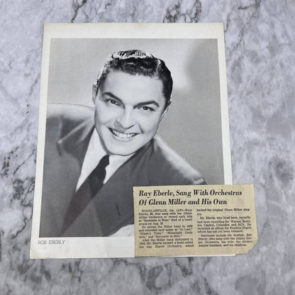 1940 Early Press Photo Big Band Bob Eberly 8 x 10 w/ News Clip FL5