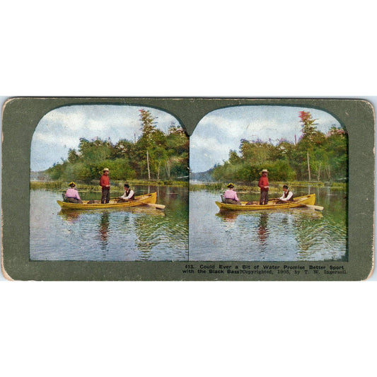 Victorian Fishing "Sport With the Black Bass"- Antique Stereoview Card TJ1-C1