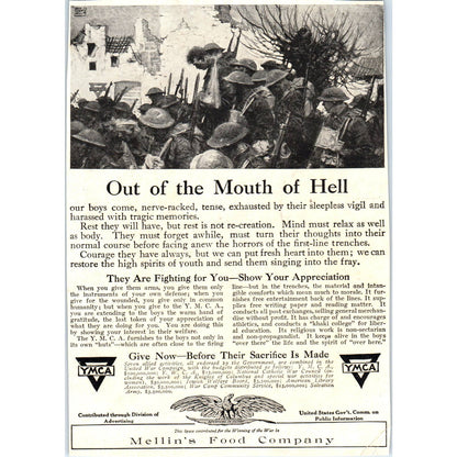 c1920 Harper's Magazine Ad - World War I YMCA Mellin's Food Co EA3