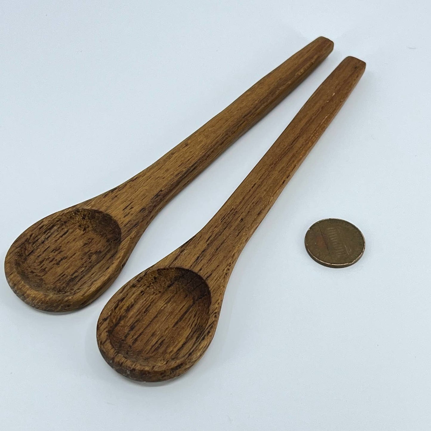 Vintage Handmade Solid Oak Wooden Scoop Set of 2 Spoons 6” SC9