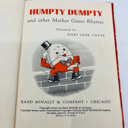 1952 Elf Junior Book Humpty Dumpty and Other Mother Goose Rhymes Illustrated BA4