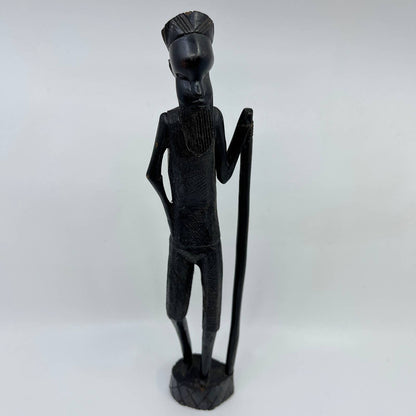 Vintage Tribal Hand Carved African Man Statuette Figure Made in Kenya 15" TI2